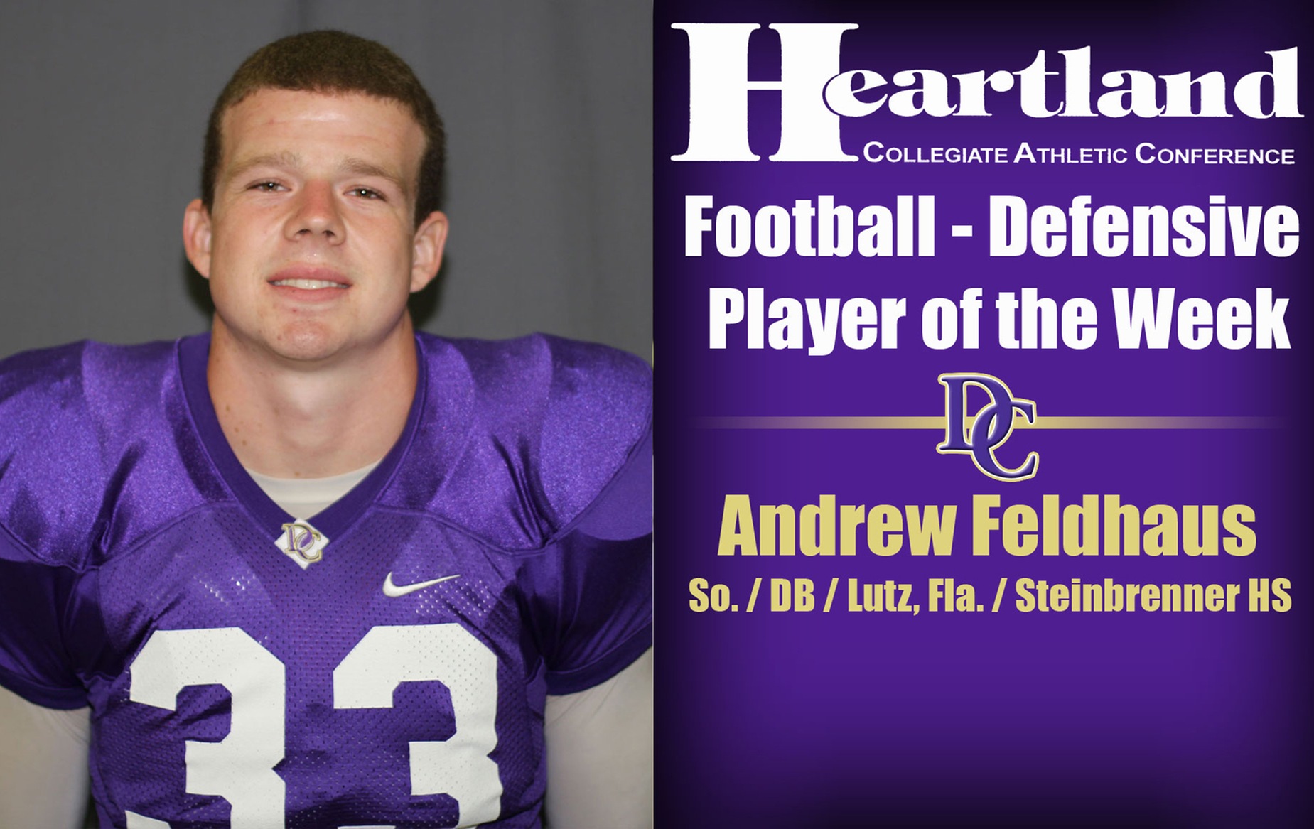 Feldhaus Grabs DC Football's Second HCAC Player of the Week