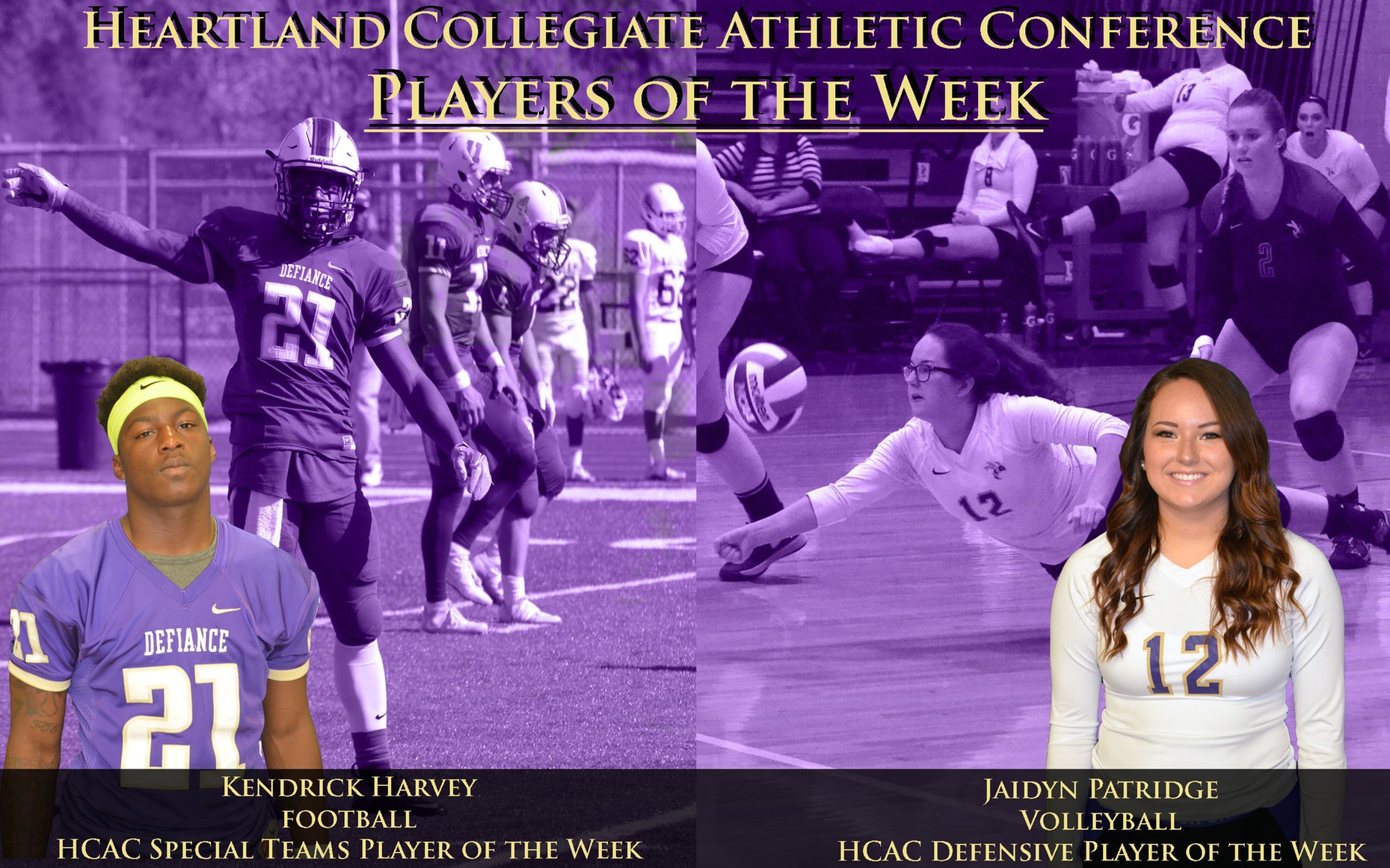 Harvey and Patridge Named HCAC Players of the Week