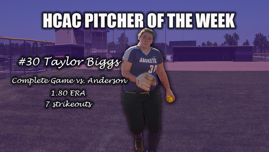 Biggs Named the HCAC Pitcher of the Week